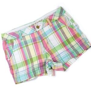 LIMITED TOO Madras Plaid Shorts Girls 16 Reg Pink Green Blue